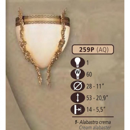 Настенный светильник 259P 259P/1 AQ CREAM ALABASTER фото 1