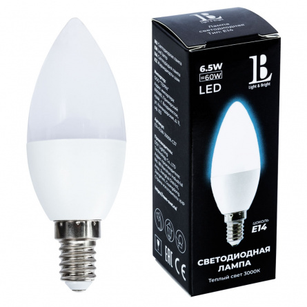 Лампочка светодиодная  E14-6,5W-3000К-C37_lb фото 1